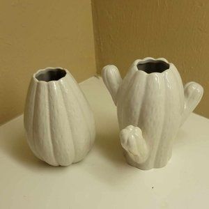 White Ceramic Cactus Vases - Set of 2